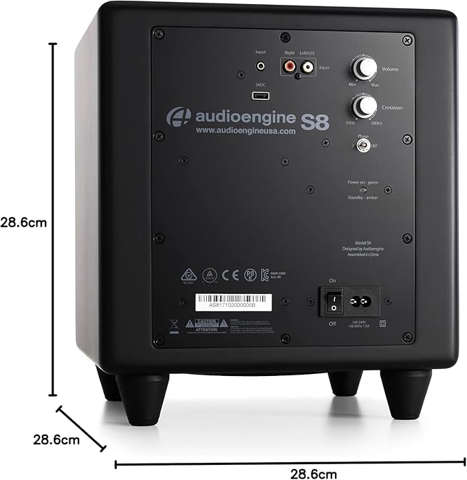 Audioengine S8 Powered Subwoofer Speaker - 250W 8-inch Home Woofer with Built-in Amplifier and Dual Audio Inputs for Home Audio