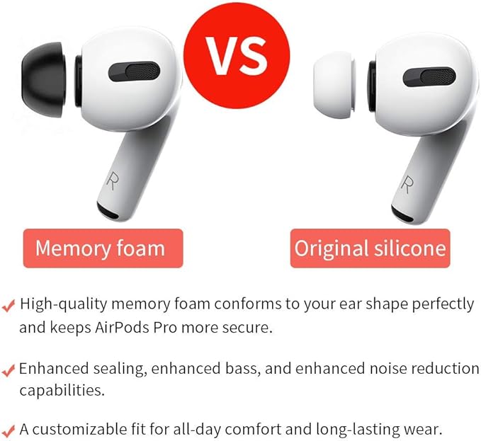 Lanwow Premium Memory Foam Tips for AirPods Pro. No Silicone Eartips Pain. Anti-Slip Eartips. Fit in The Charging Case, 3 Pairs (S/M/L, Black)
