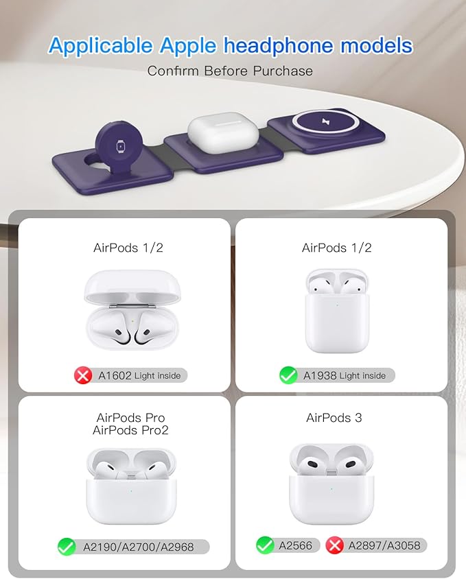 Charging Station for Mag Safe Apple - 3 in 1 Magnetic Foldable Wireless Charger Pad - Travel Charging Mat for iPhone 16 15 14 13 12 Pro Max Plus Watch & Airpods