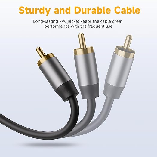 2RCA to 2RCA Cable 4.9FT (Male to Male), Gold-Plated Stereo Audio Cable for Home Theater, HDTV, Amplifier, Hi-Fi Systems, Car Audio, Gaming Consoles, Speakers, Subwoofer (4.9FT/1.5M)