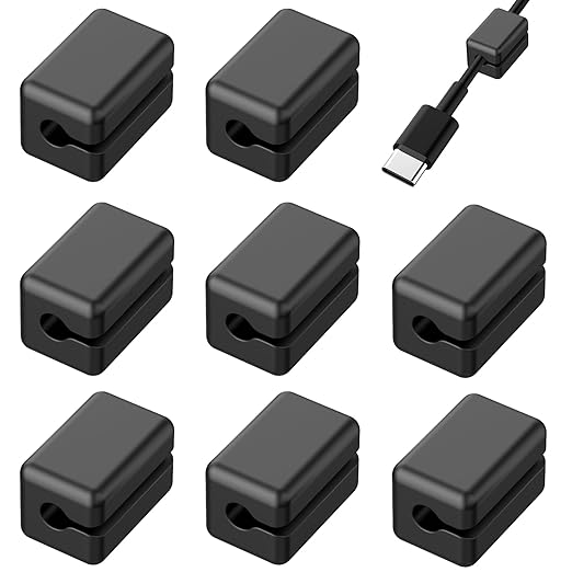 Wanheart Magnetic Cord Holders, Cable Organizer for Desk – Multipurpose Wire Clips for Lightning, USB-C, Micro Chargers, Stick to Metal Surface – Office & Home Use (8 Square Clips)