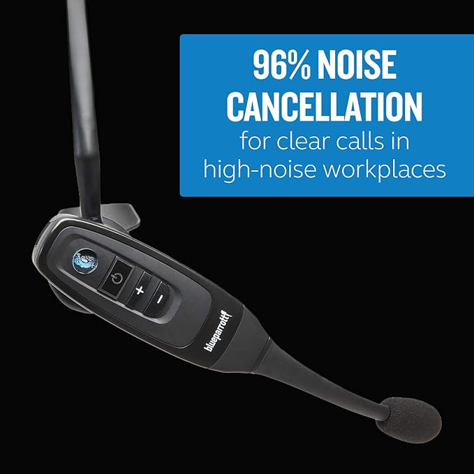 BlueParrott C400-XT Mono Bluetooth Wireless Headphones 96% Noise Canceling Trucker Headset with Mic, Convertible Over Head to Behind Neck Style with 300 ft. Wireless Range, 24 hrs. Talk Time, Black