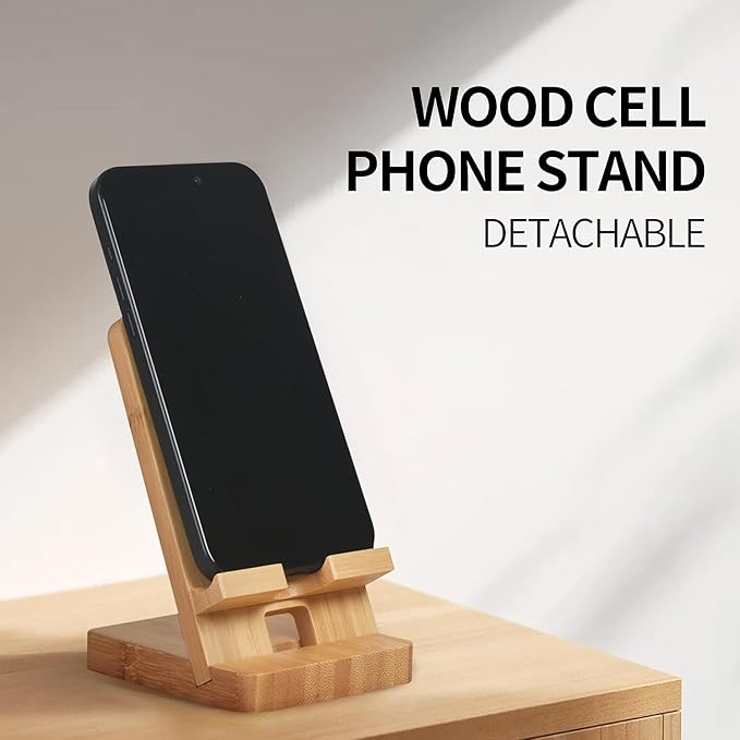 Wood Phone Stand, Desktop Wooden Phone Holder, Portable Office Phone Stand for Desk, Wood ipad Stand， Compatible with iPhone & All Cell Phones (Bamboo)