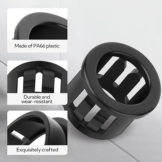 200PCS 1/2" Black Cable Snap Bushing Grommet, Snap in Cord Bushing Protect Cables
