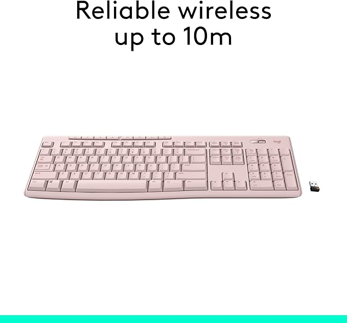 Logitech K270 Wireless Keyboard for Windows, 2.4 GHz Wireless, Full-Size, Number Pad, 8 Multimedia Keys, 2-Year Battery Life, Compatible with PC, Laptop - Rose
