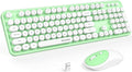 KNOWSQT Wireless Keyboard and Mouse Combo - White-Green Full-Sized 2.4 GHz 104 Keys Typewriter Cute Keyboard, Round Keycap and Optical Mouse for Windows, Computer, PC, Laptop, Desktop