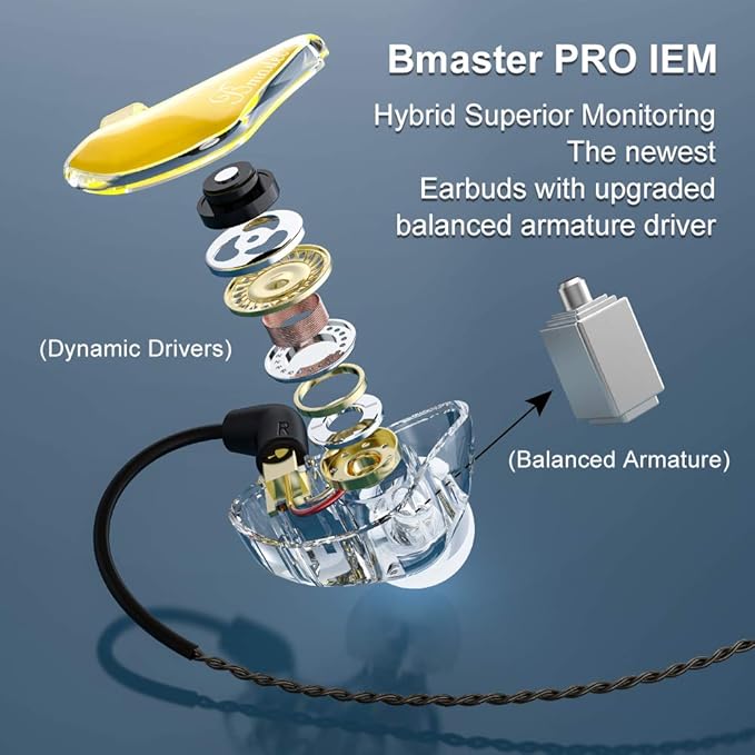 BASN in-Ear Monitors, Bmaster Triple Driver HiFi Stereo Noise-Isolating with Enhanced Bass for Musicians Stage/Audio Recording (PRO Golden/Black)