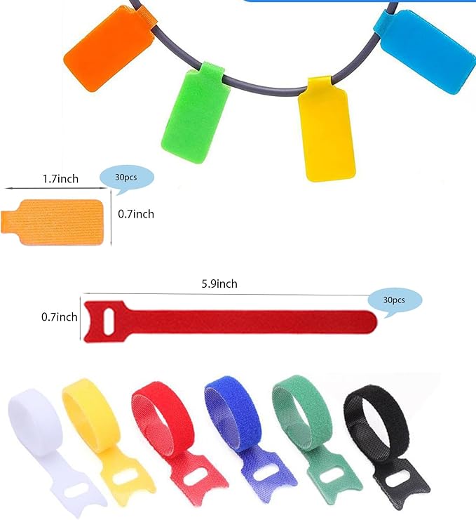 100 Pcs Multicolor Write On Cable Labels & Reusable Fastening Cable Ties Set for Cable Management in Home Office
