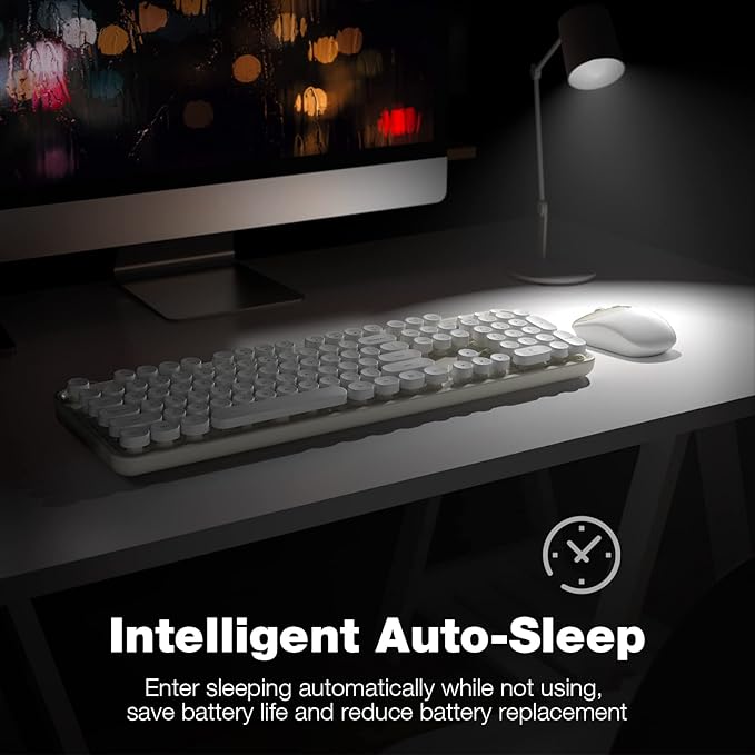 KNOWSQT Wireless Keyboard and Mouse Combo - White-Milky Full-Sized 2.4 GHz 104 Keys Typewriter Cute Keyboard, Round Keycap and Optical Mouse for Windows, Computer, PC, Laptop, Desktop