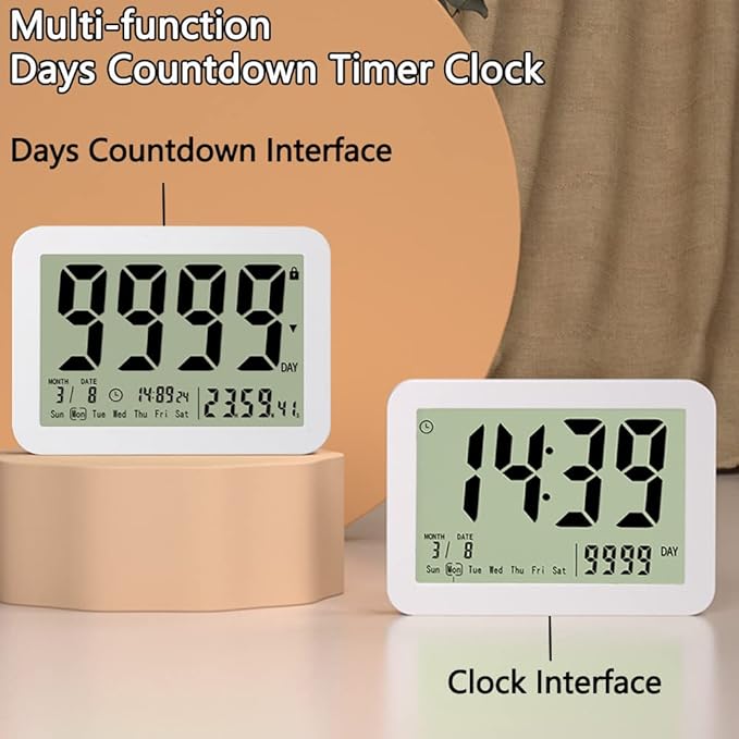 Digital Countdown Days Timer Clock- 9999 Days Count Down Timer with Stand Strong Magnetic Back for Retirement Wedding Vacation Birthday Exam Lab Kitchen Cooking