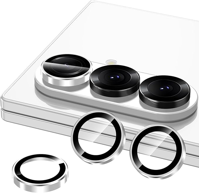 for Samsung Galaxy Z Fold 7 Camera Lens Protector, Individual Metal Ring Tempered Glass Lens Cover, [Strong Adsorption] Scratch Resistant Ultra-Thin HD Clear Lens Cover, 1 Set-Slivery Ring