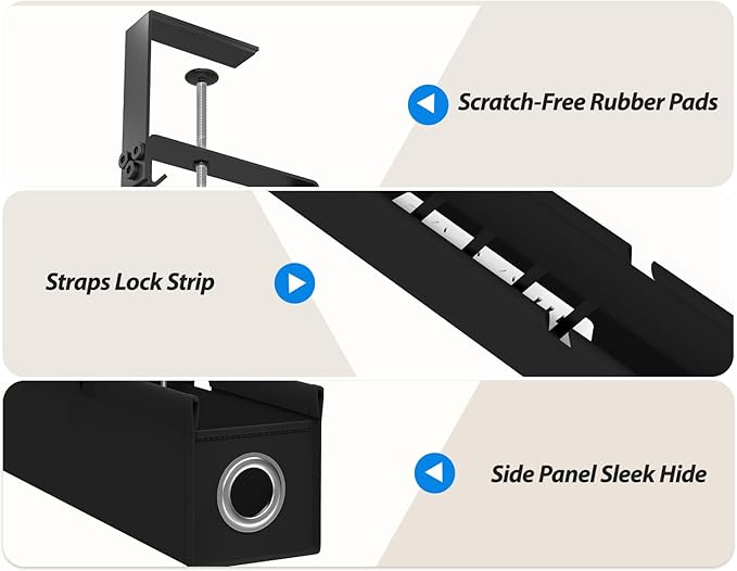 Under Desk Cable Management Tray No Drill, 30 Inch Cord Organizer with Oxford Fabric, Clamp Mount, Holds 60 lbs, Large Cable Rack for Gaming & Home Office Standing Desk