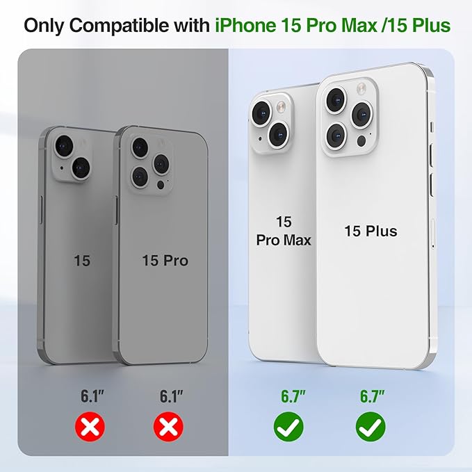 GIN FOXI Fast Charging Battery Case for iPhone 15 Pro Max/15 Plus, 8000mAh 15W Ultra Slim Charger Case Rechargeable Portable Extended Power Bank Case Cover Battery Pack Built-in Cable, Grey(6.7”)
