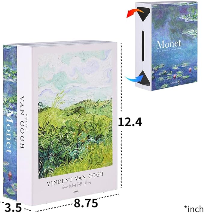 Book Shape Decorative Cable Management Box - Expandable Cable Organizer Box with Magnetic Closure for Home & Office (Gogh Monet, Large)
