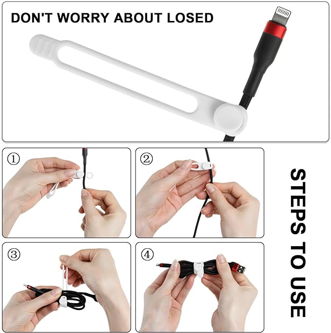 Nearockle 16Pcs 4.2" Silicone Cable Ties Cord Organizer for Cable Management, Reusable Cable Organizer Electronic Accessories in Home,Office,Kitchen,School,Travel(Black*8 & White*8)
