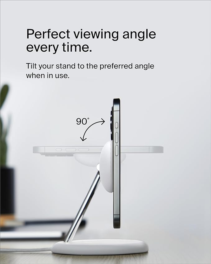 Belkin MagSafe-Compatible 3-in-1 Wireless Charger Stand 15W - Qi2-Certified Wireless Charging Station, Fast Charging of iPhone 16, AirPods, & Apple Watch - 36W Included - White