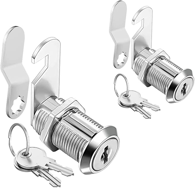 Cabinet Cam Locks Keyed Alike, 1-1/8'' Fits on 7/8'' Max Door Thickness, Secure File Drawer Mailbox RV Storage Replacement Set, Zinc Alloy (1-1/8 Inch 2Pcs)