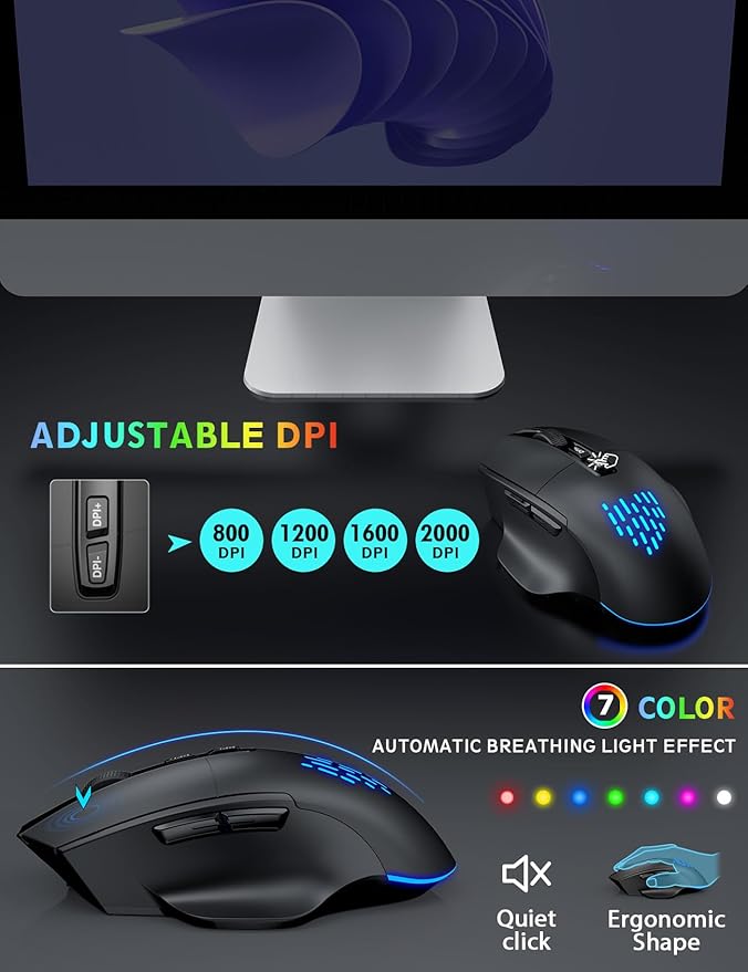 Wireless Keyboard and Mouse Backlits, Wrist Rest, LED Mouse, Rechargeable Ergonomic Keyboard with Phone Holder, Silent Light Up Combo for Computer, Mac, PC, Laptop, Chromebook (Black)