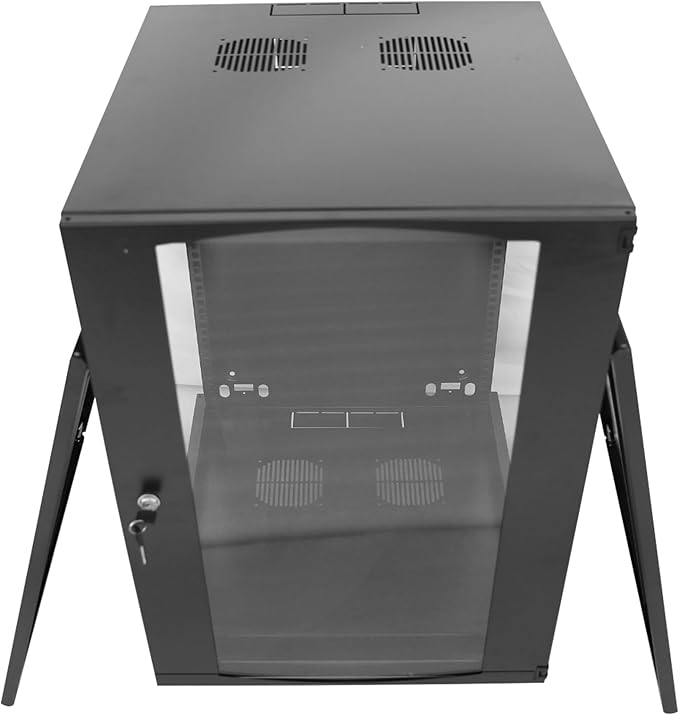 15U Server Cabinet Wall Mount Rack Enclosure with Caster Wheels 2 Server Fans Locking Glass Door Removable Side Panels 19" Network Cabinet 15-18.5" Installation Depth Heavy-Duty Frame (32INCH, 15U)