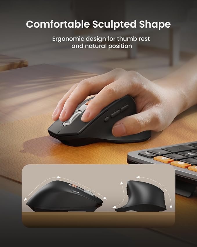 ProtoArc Ergonomic Keyboard Mouse, EKM01 Plus Full Size Wireless Bluetooth Ergo Keyboard Mouse Combo, Cushioned Palm Rest, Split Design, Rechargeable, Compatible for Windows, Mac OS - Gray and Black