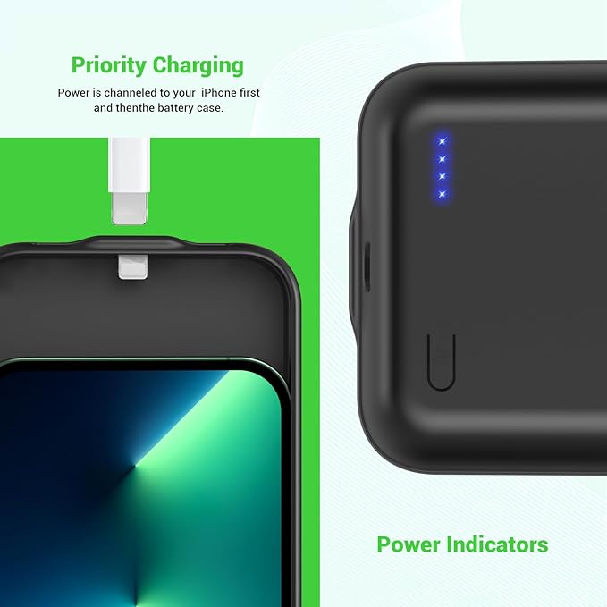 13800mAh High Capacity Battery Case for iPhone 14, for iPhone 13, 13 Pro (6.1 inch), 2025 Upgraded Battery Pack Rechargeable Charger External Charging Case w/Tempered Glass Screen Protector Black