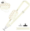 Clip and Go Strap for Phone with Wallet Crossbody, Adjustable Phone Lanyard with Detachable RFID Wristlet Wallet, Phone Strap with Phone Tabs for All Phones, Cream Checkered (L)