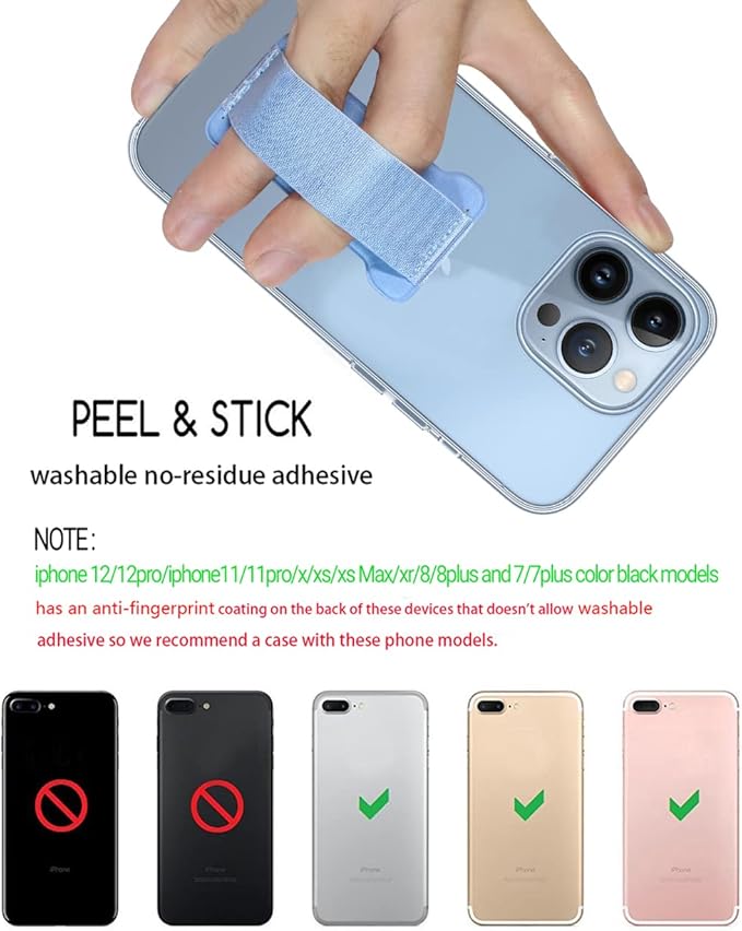 Phone Grip Holder for Hand, Universal Finger Strap Phone Holder, Finger Selfie Grip Compatible with Most Smartphones (Light Blue) - 2Pack