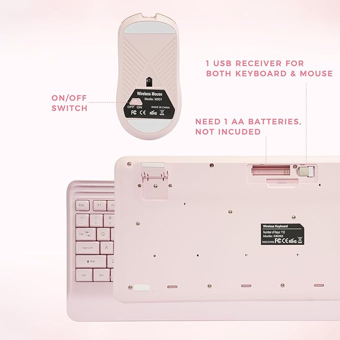 Silent Wireless Keyboard and Mouse Combo - Keyboard with Large Print Cover, 2.4GHz Full-Sized Ergonomic Keyboard with Wrist Rest and Mouse for Laptop, PC, Notebook, Desktop