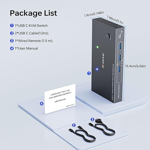 USB C KVM Switch 3 Monitors 2 Laptops 4K 1080P@60Hz,USB-C Docking Station Triple Monitor KVM Switches with 4 USB 3.2 Ports,10Gbps 80W PD Charging,For Windows and Mac OS,Driver Installation is Required