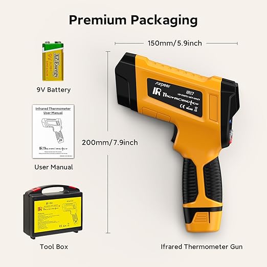 -58°F to 3992°F Infrared Thermometer IR Gun, High-Temp Digital Temperature Gun 50:1 Non-Contact Pyrometer & Triple Laser for Kiln, Forge, Furnace, Engine, HVAC, Industrial Use