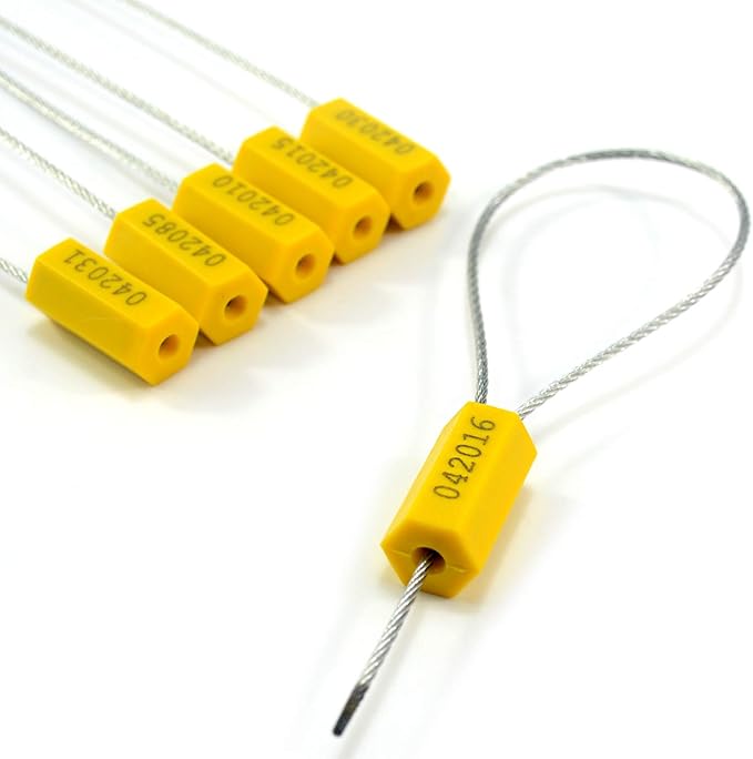 Leadseals(R) 100 Steel Cable Seals Metal Security Seal Numbered Metal Truck Trailer Seals Security Tags Tamper Evident Tags Container Seals Pull Tight Steel Wire Seals (Yellow, 100pcs)