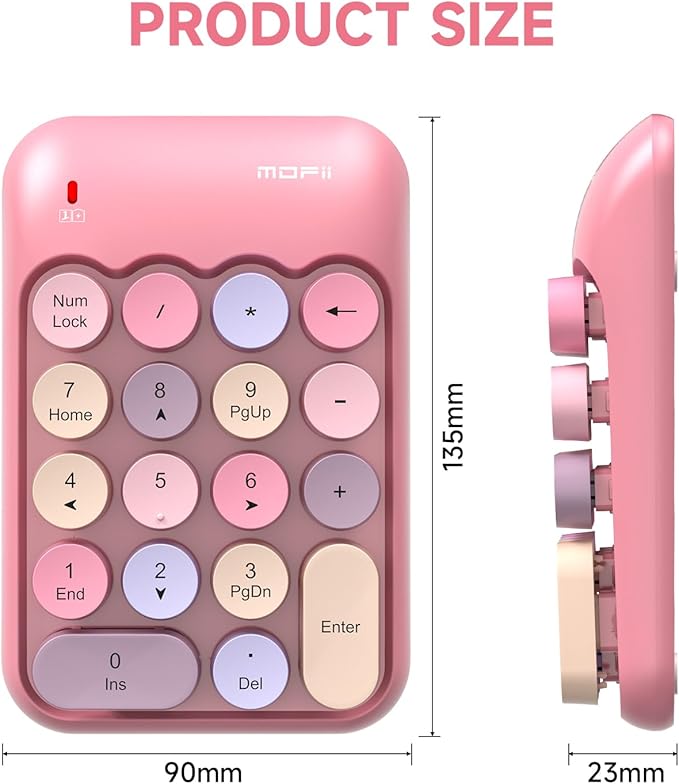 MOFII Wireless Number Pads - Pink Numeric Keypad 18 Keys USB 2.4G Round Keycap Colorful Extensions Keypads, Financial Accounting Portable Numpad 10 Key for Laptop/PC/Notebook/Surface Pro
