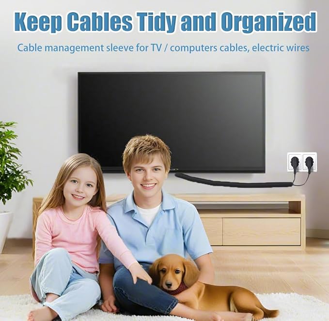 1 inch Cord Protectors from Pets No Chew, 10ft Wire Protector Cord Covers for Pets, Flexible Cable Sleeve Cord Management for TV Computer Wires