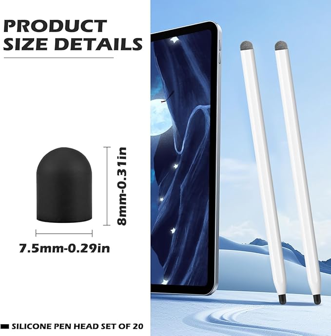 20Pcs Replacement Tips Silicone Rubber Touch Screen Pens Tips for Touch Pen (8 * 8mm)