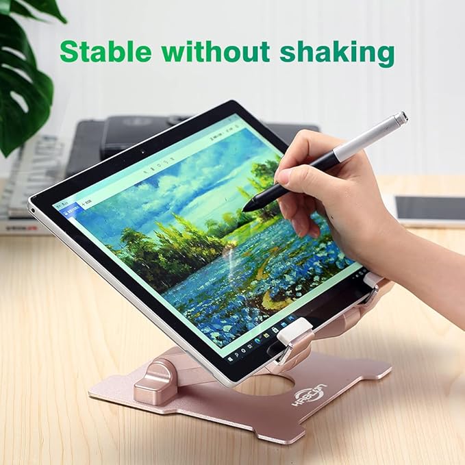 KABCON Tablet Stand,【Updated】 Adjustable Eye-Level Aluminum Solid Desktop Stand Holder,Compatible with iPad Series,Microsoft Surface Series,Samsung,Kindle Fire,Etc.Up to 15'' Tablets-Pink
