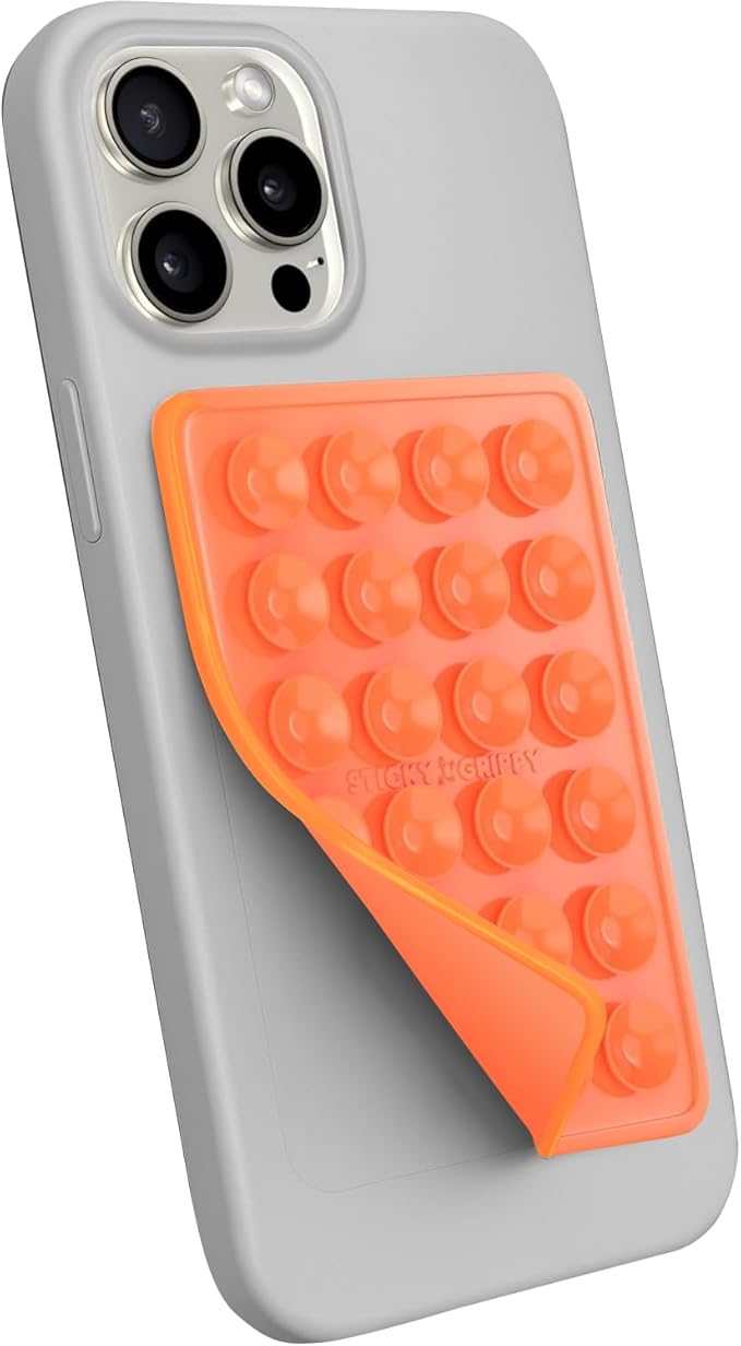 Suction Phone Case Mount, Sillicon Adhesive Phone Accessory for iPhone and Android, Hands-Free Fidget Toy Mirror Shower Phone Holder, Tiktok Videos and Selfies (Orange)