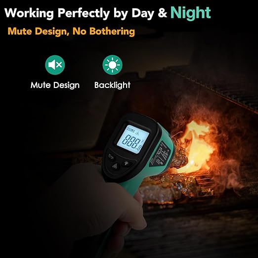 OnniOne Infrared Thermometer Gun for Cooking, -58℉~1022℉, Digital Laser Temperature Gun for Blackstone Pizza Oven Reptiles, IR Thermometer with Carrying Storage Case, Larger Font, LCD Backlit, Green