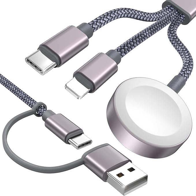 Travel Essentials,Upgraded 3 in 2 USB C Cable for Apple Watch Charger/iPhone Charger,Multi Charging Cable,RV Camping Essentials,Portable for iWatch Series 10-2/Ultra/SE& iPhone 16-12-4FT