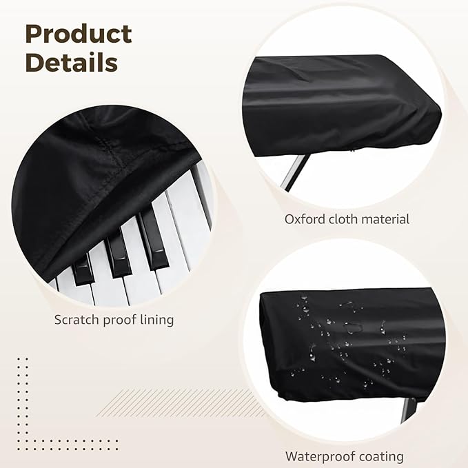 Piano Keyboard Dust Cover, 88 Key Electronic Piano Dust Cover, Waterproof Shield, Oxford Cloth, Ideal for Home and Studio, Black