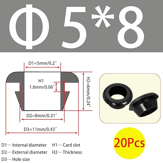 Qrity 20 PCS Rubber Grommets Cable Railing, Car Grommet, Cable Railing Protective Sleeves for Metal Posts, ID 5mm Mount Dia 8mm