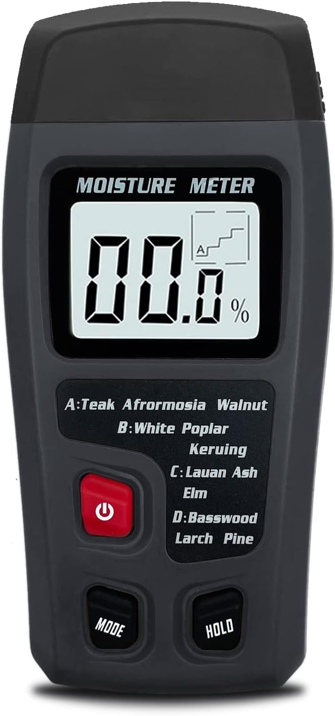 Digital Wood Moisture Meter Wood Humidity Tester Hygrometer Timber Damp Detector Large LCD Display (Grey)