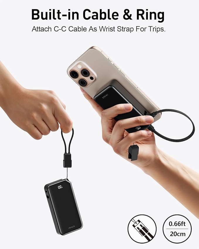 iWALK Portable Charger, Ultra Small 10,000mAh 30W PD Power Bank, USB C in&Out Fast Charging Battery Pack with Stand, Travel Essential Phone Powerbank for iPhone 16/15 Pro Max, Samsung S25/S24 Series