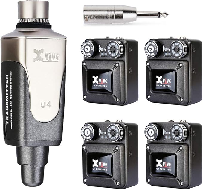Xvive U4R4 Wireless in-Ear Monitor System 1 Transmitter and 4 Beltpack Receiver Personal IEM for Studio, Band Rehearsal,Live Performance