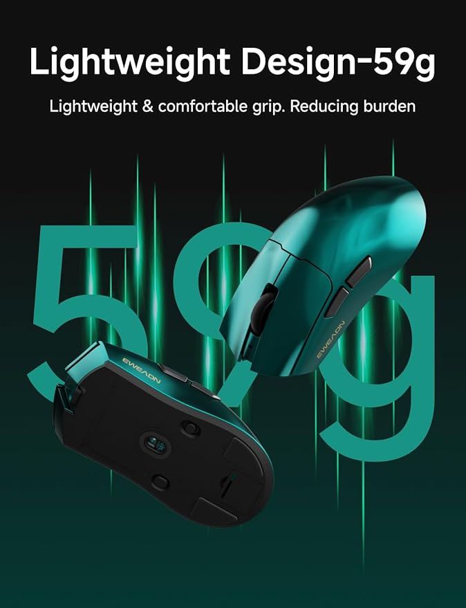 S9 Max Wireless Gaming Mouse, 59G Ergonomic Computer Mouse, Triple Modes, 8K Polling, 26K DPI, PAW3395 Optical Sensor, Kailh Switch, 250h Battery Life, Programmable for PC/Win/Mac(Green)