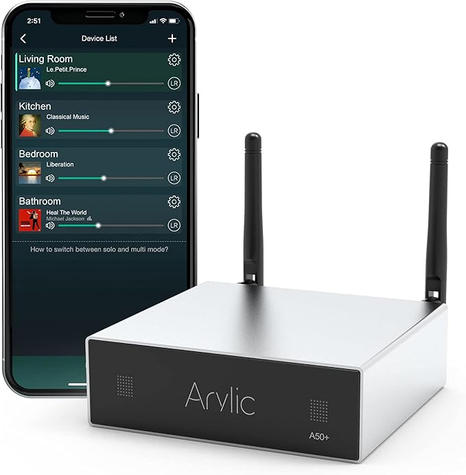 AirPlay 50W x 2 Stereo Amplifier for Home Audio Speakers - Multiroom Wireless Music Streaming with WiFi & Bluetooth - Spotify & Tidal Support | Arylic Up2stream A50+