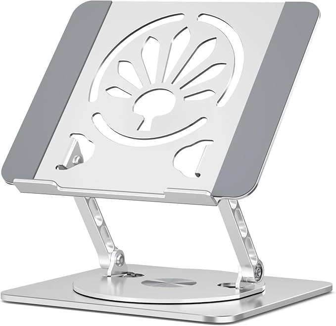 Adjustable Laptop Stand for Desk-360° Rotating Foldable Laptop Holder Ergonomic Laptop Riser for MacBook Pro/Air Dell HP Lenovo Notebook up to 16",Silver