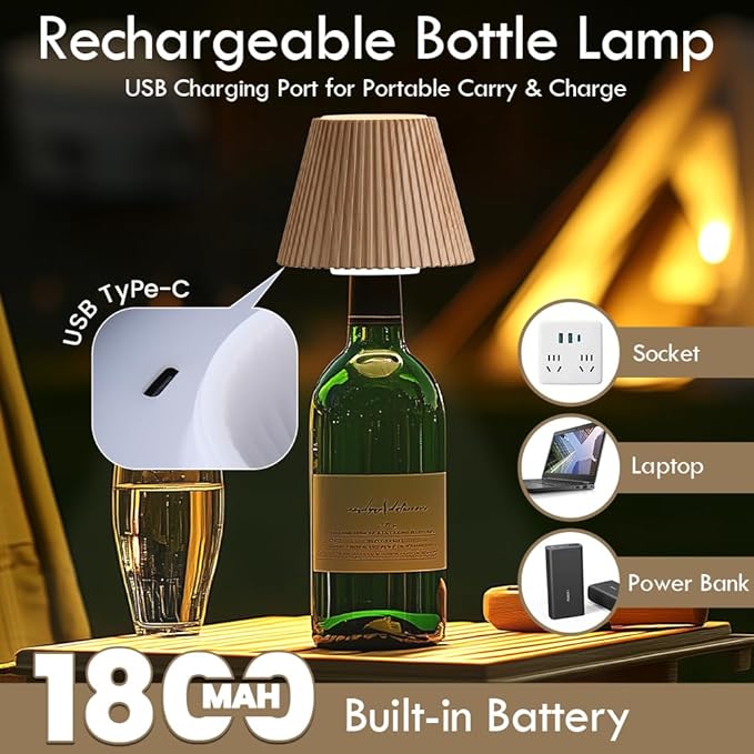 WILIT 2 Pack Wireless Bottle Lamp Shades for Table Lamps, 3 Level Brightness Bottle Lights for Liquor Bottles, Rechargeable Bar Signs for Home Bar,Table Decor for Living Room,Gifts Baskets for Women