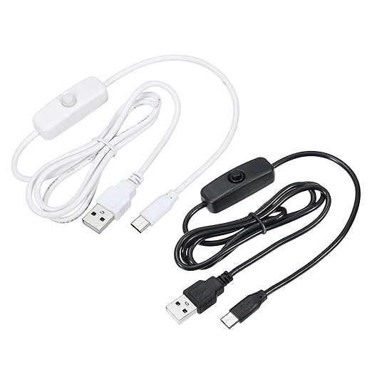 MECCANIXITY USB Cable with 501 ON/Off Switch, USB Male to USB Type C Male Power Cable 100cm for LED Desk Lamp LED Strip Black White 1 Set