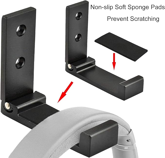 Folding Coat Hooks, Foldable Wall Hooks for Hanging Aluminum Alloy Cloth Hanger Coat Hanger Headphones Holder Headset Wall Hanger Hook- Pack of 2 (Black)