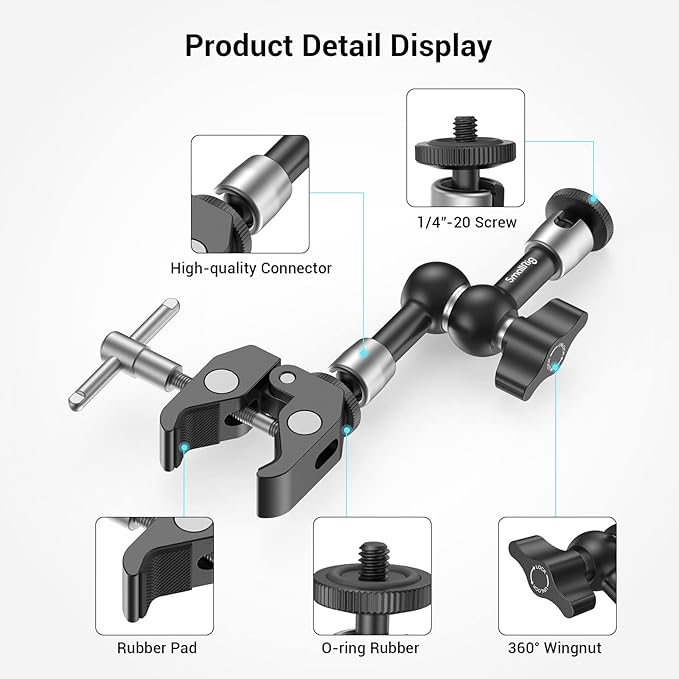 SMALLRIG Super Clamp w/ 1/4" and 3/8" Thread and 5.8 Inches Adjustable Friction Power Articulating Magic Arm with 1/4" Thread Screw for LCD Monitor/LED Lights - KBUM2730